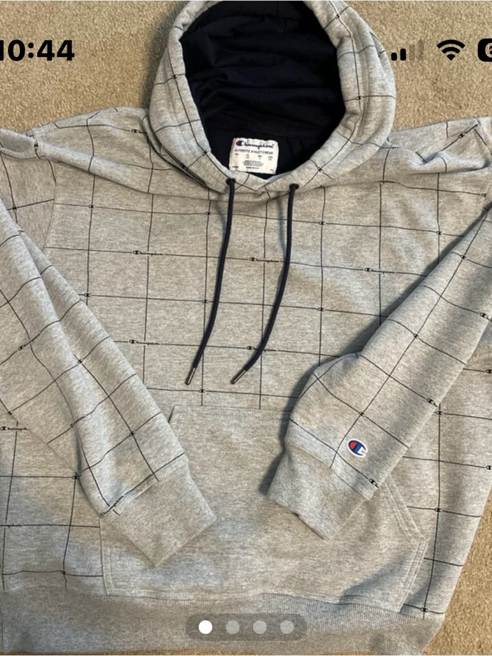 Champion Gray Grid Hoodie with Black Hood Lining